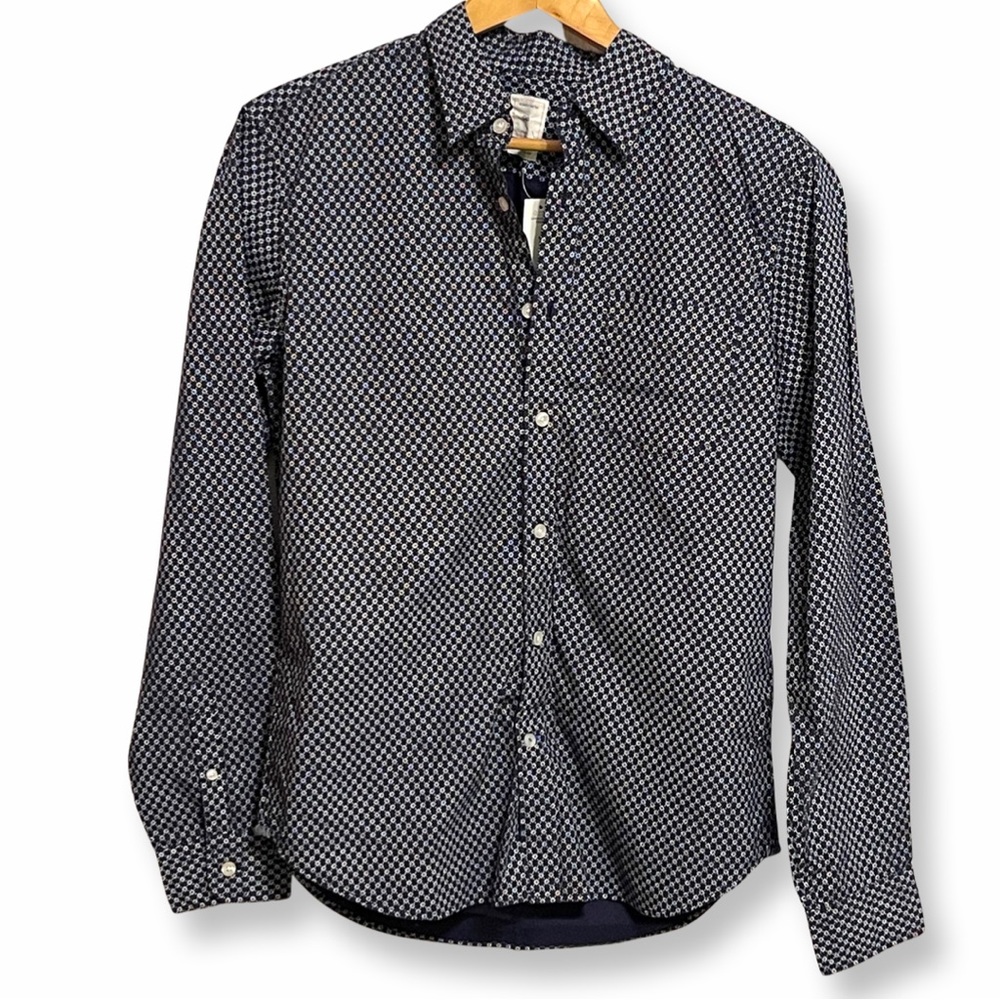GAP Ditsy Floral Navy Vintage Long Sleeve Button Down Shirt, Medium